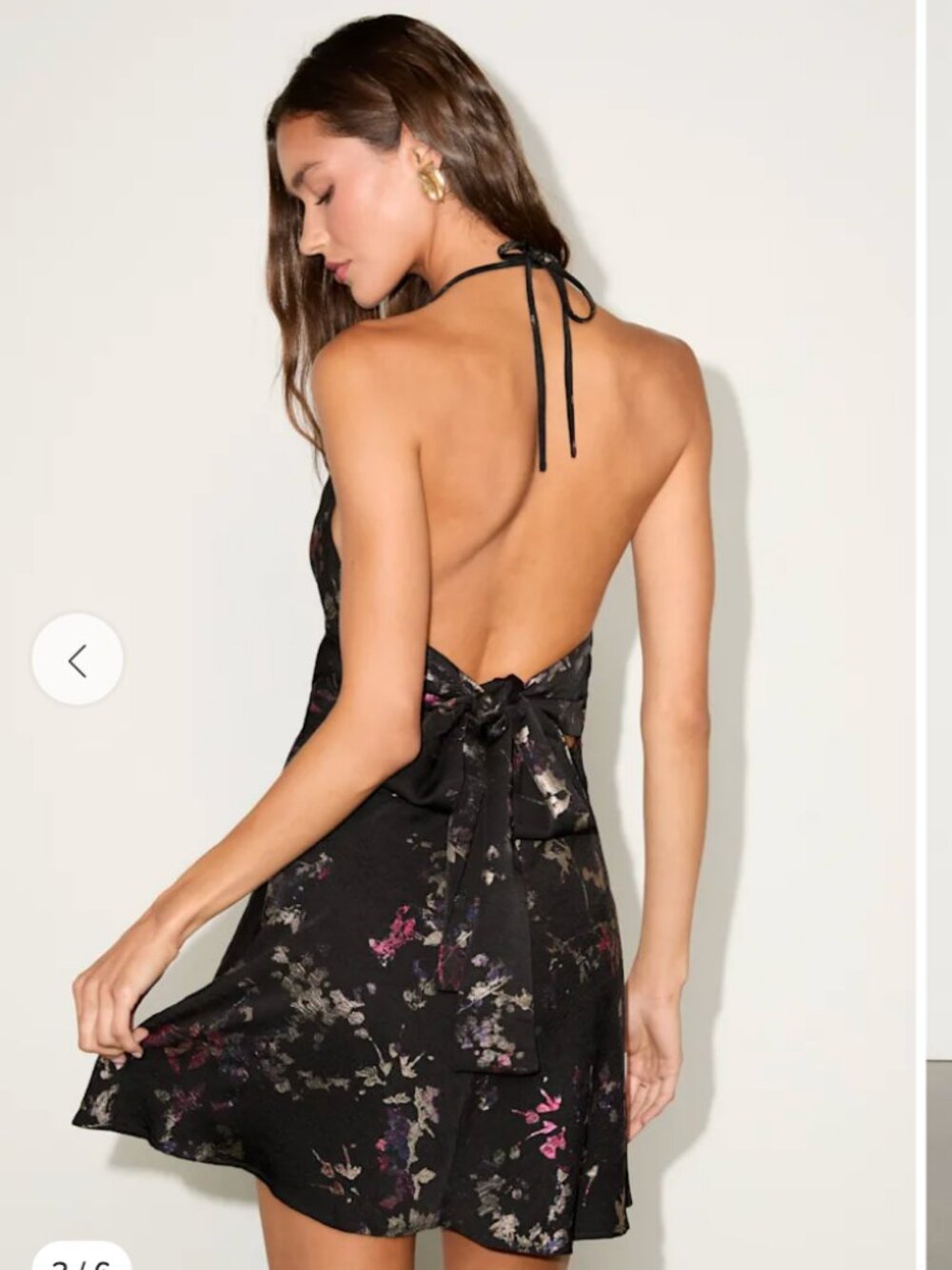 ❤️🔥BOGO FREE Lulu's Satin Cowl Neck Floral Backless Black LBD Mini Dress XL - Picture 3 of 4